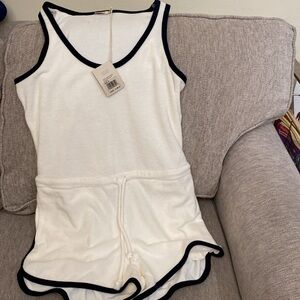 Faherty women’s cabana terry cloth romper oyster S beach summer boho vacation